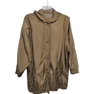 5483)Vtg Norm Thompson S Woman Gold Metallic Nylon Button Up Hood Anorak Jacket
